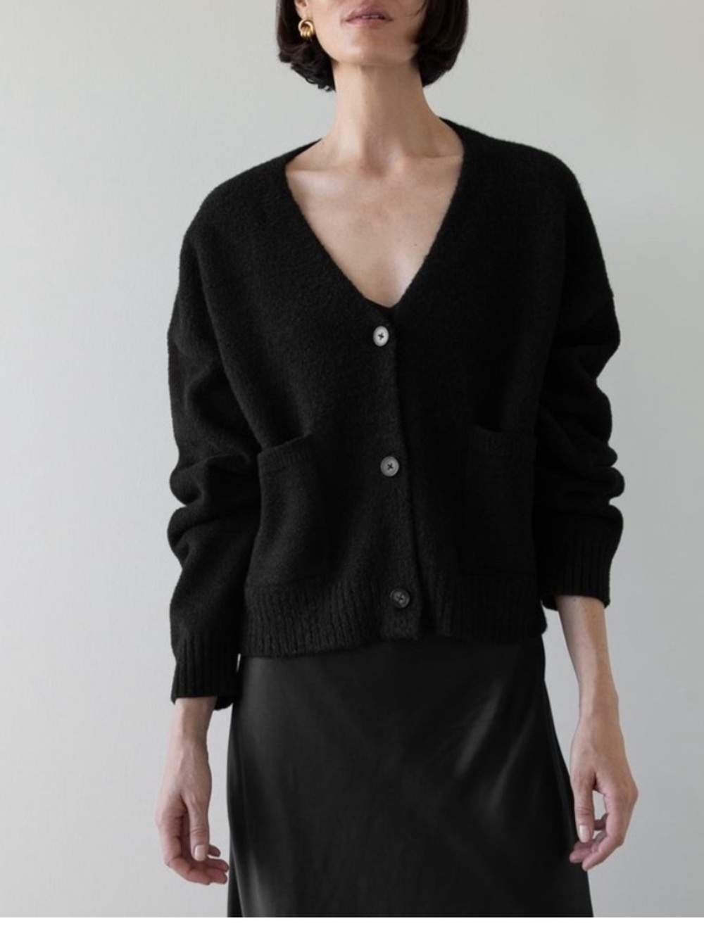 Oak+Fort Black V-Neck Button Front Women's Cardigan Sweater